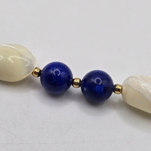 Cobalt Blue and Cream Beaded Necklace Gold‎ Tone Spacers Womens Fashion Jewelry - Picture 4 of 9